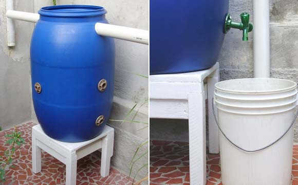 Mini cisterna com tubos instalados  no tambor e torneira para a utilização da água