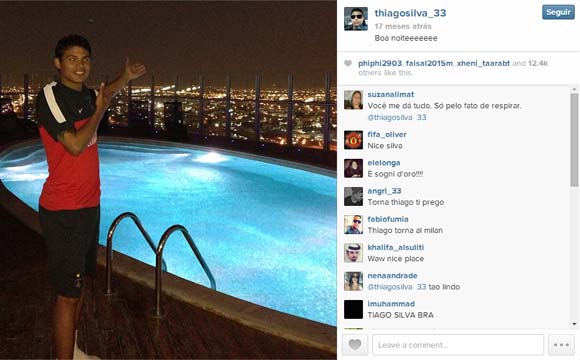 Thiago Silva exibe sua bela piscina, ao ar livre, em seu imóvel de Paris, na França (Fotos: Reprodução/Instagram) 