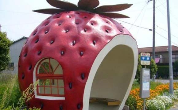 No Japão existem pontos de ônibus que se parecem com uma melancia