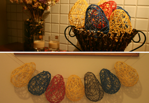 decoração de páscoa com ovinhos de corda