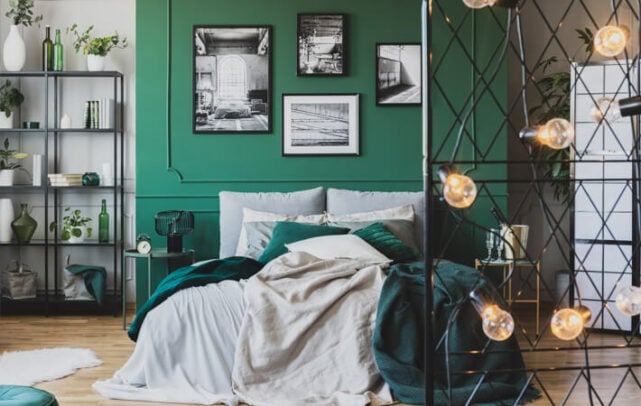 paleta de cores para casa: quarto na cor verde