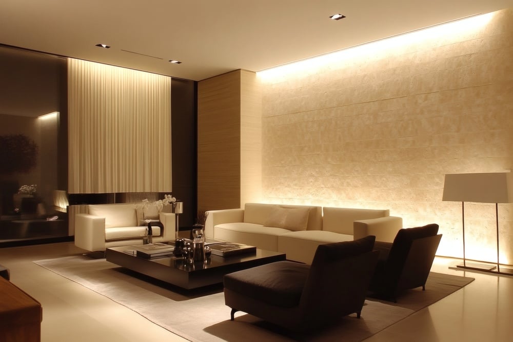 Sala com diversos tipos de iluminação