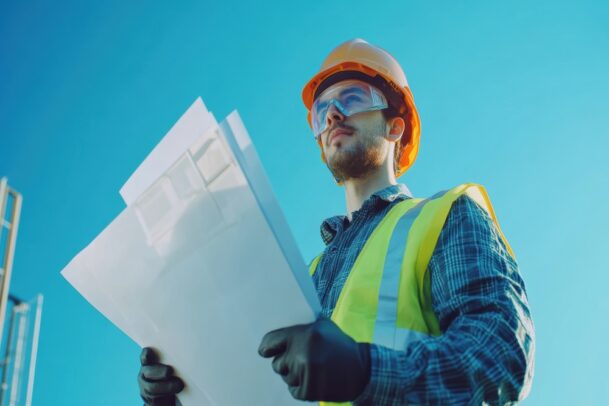 Engenheiro analisando componentes do cronograma de obras