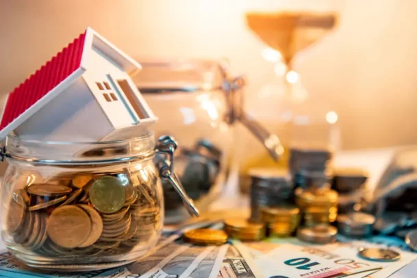 Casa em miniatura sobre moedas representando investimento imobiliário e explicação sobre o que é ITBI e custos envolvidos na compra de imóvel.